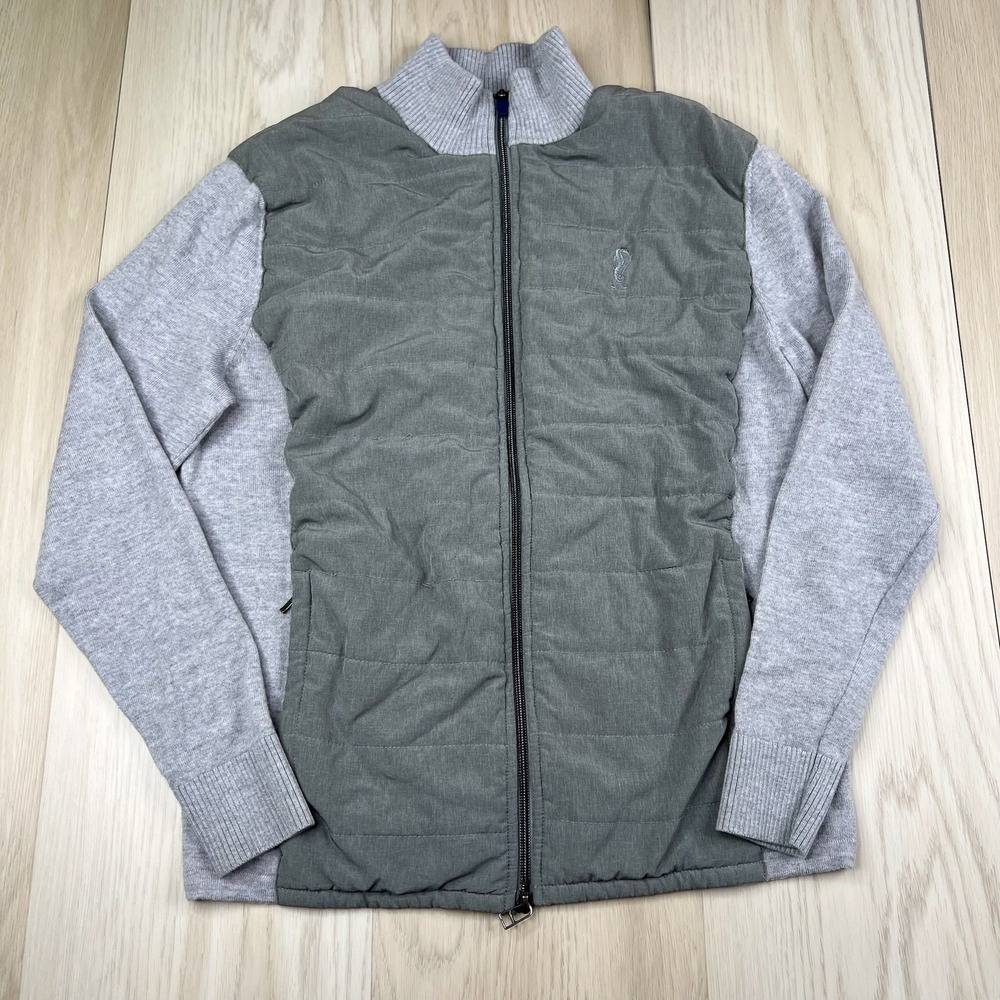 Stitch Italian Merino Full Zip Sweater Mens Size Small Light Gray